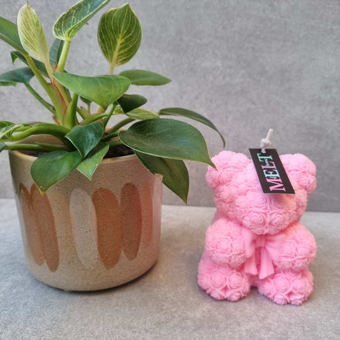 Pink Floral Bear Candle