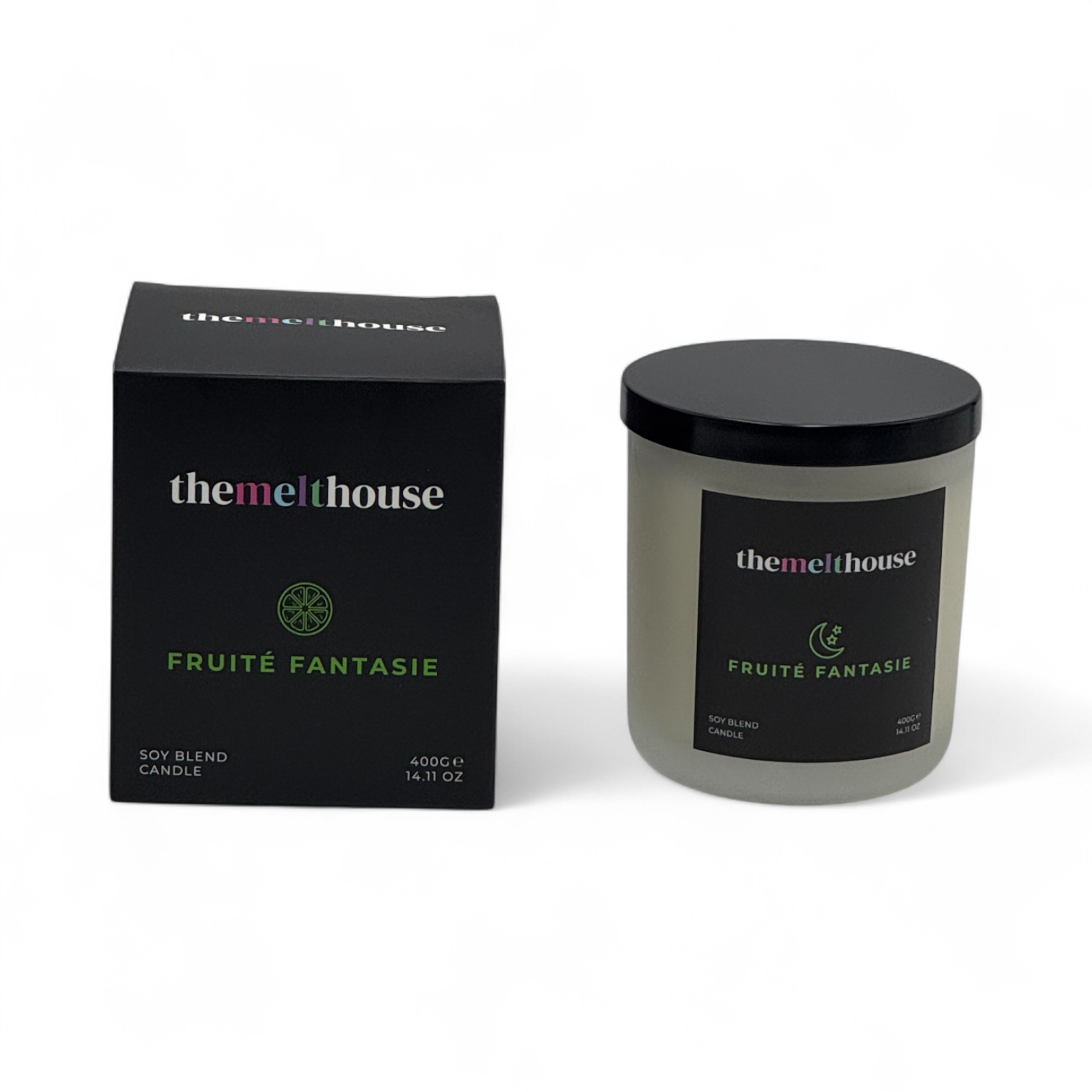 The Melthouse candle and packaging on a white background