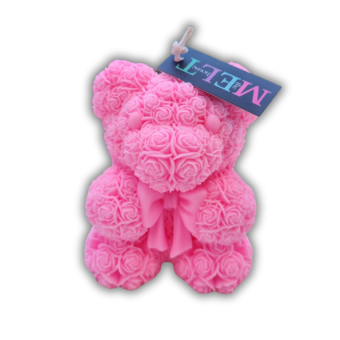 Pink Floral Bear Candle